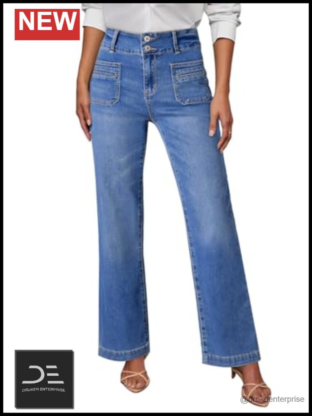 Women's High Waisted Wide Leg Jeans Tummy Control Stretchy Straight Leg